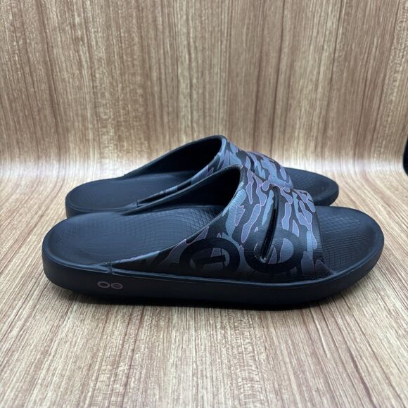 OOFOS OOahh Sport Unisex Slide Black Pink Camo US Men’s Size 8 Women's 10 EU 41 - Picture 1 of 7
